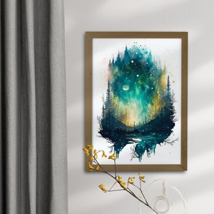 Aurora boreal imprimir arte pared paisaje impresión paisaje nocturno noche estrellada impresión pared decoración dormitorio cielo nocturno descarga digital noche estrellada