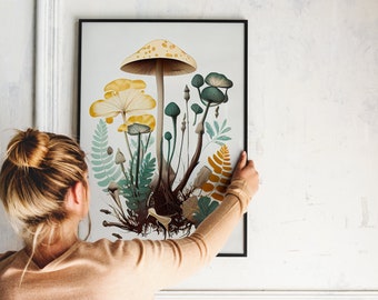 Vintage Mushroom Print, Botanical Fungi Art (Digital Download)