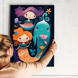 Mermaid Wall Art Print Bedroom Decor Ocean Toddlers Bedroom Prints Mermaids Wall Art Digital Download Poster Prints Party Mermaid Friends