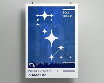 Scorpio Zodiac Poster Printable - Midnight Blue A4 / A3 / A2