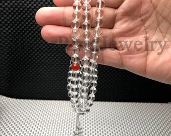 Himalayan Clear Quartz Crystal Mala Beads, Tibetan Prayer Necklace