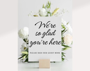 ここに来てくれて本当によかったです ウェディングゲストブックサイン、デジタルダウンロード、印刷可能なサイン