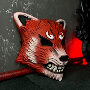 Máscara de panda vermelho vestível, máscara de raposa assustadora, máscara de cachorro-guaxinim japonês, máscara de tanuki, máscara de kitsune japonesa, máscara de therian, roupa de raposa japonesa