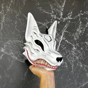 Yestic Movable Mouth Fox Mask with LED Eyes, Japanese Fox Mask Moving Jaw,  Glowing Full Head Animal Furry Costume Cosplay Mouth Mover Masks, Animal