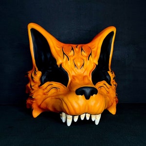 Kitsune Half mask, Japanese Fox half mask, Orange Fox mask, the nine tail fox, Orange kitsune mask, Anime cosplay mask kyuubi