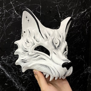 Black & White Dog Kitsune Mask