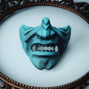 Samurai Mempo Halbmaske, Blau Oni Halbmaske, Tsushima Maske, Japanische Mempo Maske, halbe Gesichtsmaske Cosplay, Ninja Rüstung, Halloween, Youkai