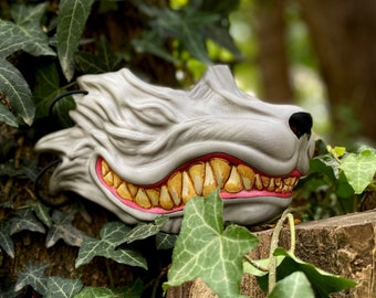 Oni Wolf mask: White Kitsune Half Face Mask Wearable, Samurai Wolf Mask, Wolf Mask Cosplay, Japanese Fox mask