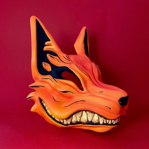 Kitsune mask, Orange Japanese Fox mask, the nine tail fox, Anime mask, Orange Fox mask, kitsune fox mask , Anime cosplay, kyuubi mask