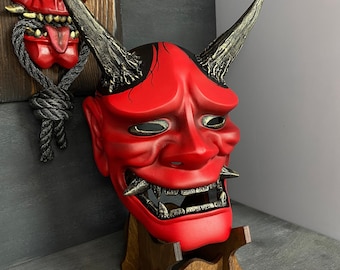 Traditional Japanese Hannya Mask, Red and Gold Samurai mask, MADE to ORDER, Kabuki mask, Demon mask, Oni mask