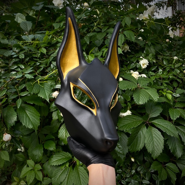 Ägyptische schwarze Anubis-Maske, Cosplay-Gesichtsmaskenkostüm, Wolfskopfschakal-Tiermaskerademaske, ägyptische Wanddekoration, altägyptischer Gott