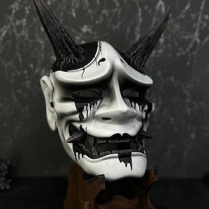 Japanese Hannya Mask: Scary Geisha Demon mask, Made to ORDER, Traditional Kabuki mask, Black Oni mask, Noh mask, White Geisha mask, Yokai