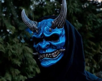 High quality Blue Oni Mask wearable, Wall Decor Horror Oni mask, Kabuki mask, Blue Noh mask, Demon mask, Yokai mask, Scary Hannya mask wear