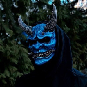 High quality Blue Oni Mask wearable, Wall Decor Horror Oni mask, Kabuki mask, Blue Noh mask, Demon mask, Yokai mask, Scary Hannya mask wear