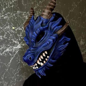 Japanese Dragon mask wearable, Dragon Age mask, Japanese dragon mask resin, Blue dragon mask wear, Halloween dragon mask, Smaug Dragon mask