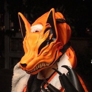 Máscara japonesa Kurama, Máscara de raposa japonesa laranja Anime, Raposa de nove caudas, Máscara japonesa kitsune vestível, Máscara de raposa kitsune, Cosplay de anime