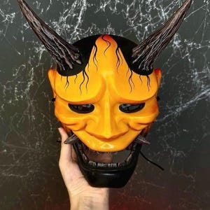 Wearable Hannya Mask: Yellow Oni Demon, Kabuki Cosplay, Halloween mask