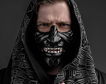 Samuraimasker: zwart mempo-masker, Japans mempo-masker, RED Half Face Oni-masker cosplay, tsushima halfmasker, Ninja Armor
