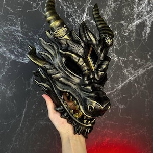Gold Dragon mask, Smaug mask, Alodidae Dragon Mask Cosplay, Halloween Costume dragon age wearable Chinese Dragon mask, Japanese Dragon mask