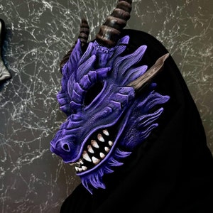 Dragon mask wearable, Dragon Age mask, Japanese purple dragon mask resin, Black dragon mask wear, Halloween dragon mask, Smaug Dragon mask