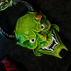 Green Oni Mask: Japanese Demon Gargoyle mask for Samurai Cosplay, noh mask, samurai mask