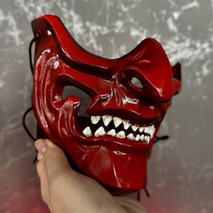 Samurai mask Red — Wearable Mempo Mask, Japanese Warrior Half mask, Ninja cosplay mask, Samurai armor, Youkai Ghost of Tsushima mask