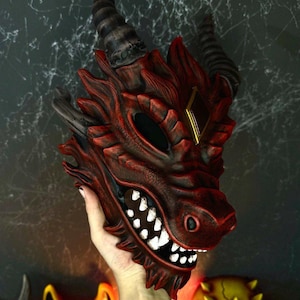 Bright Red dragon mask wearable, Smaug mask, Alodidae Dragon Mask Halloween costume wearable, Chinese Dragon mask, Japanese Dragon mask red