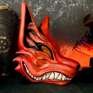 Kurama mask, Orange Japanese Fox mask Anime, the nine tail fox, Fox mask wearable, kitsune fox mask, Anime cosplay kyuubi mask