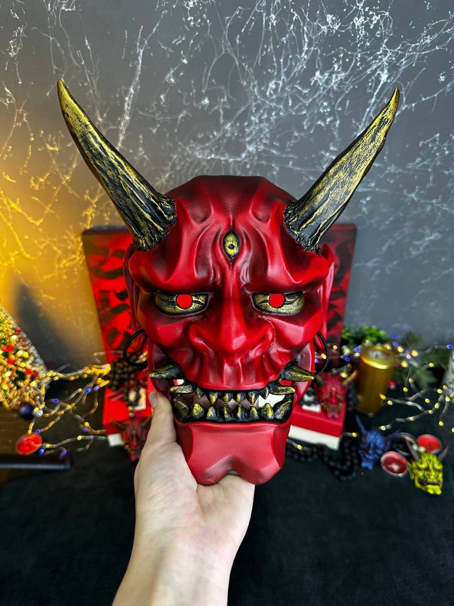 赤鬼マスク、日本の悪魔、サムライコスプレ着用可能 - Etsy 日本