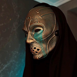 Masker Dooddoener - brons met groenblauwe tranen, Dark Magician-cosplay, Dark Arts-masker, Lord Voldemort-cosplay, Tom Riddle-outfit