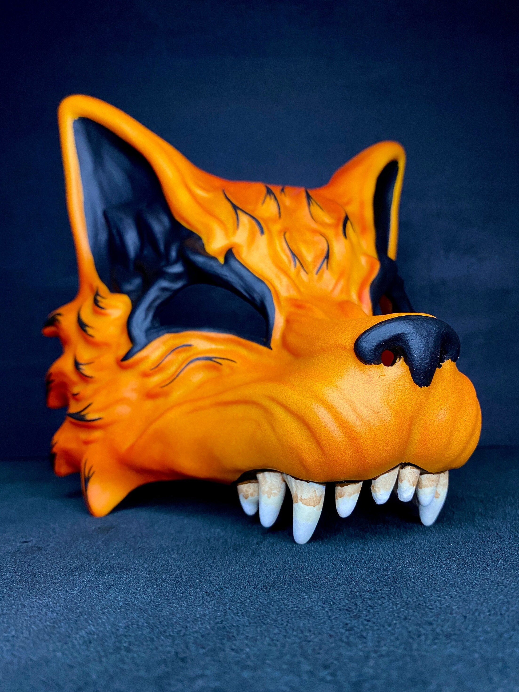 Blue Kitsune Fox Fangs Half Mask