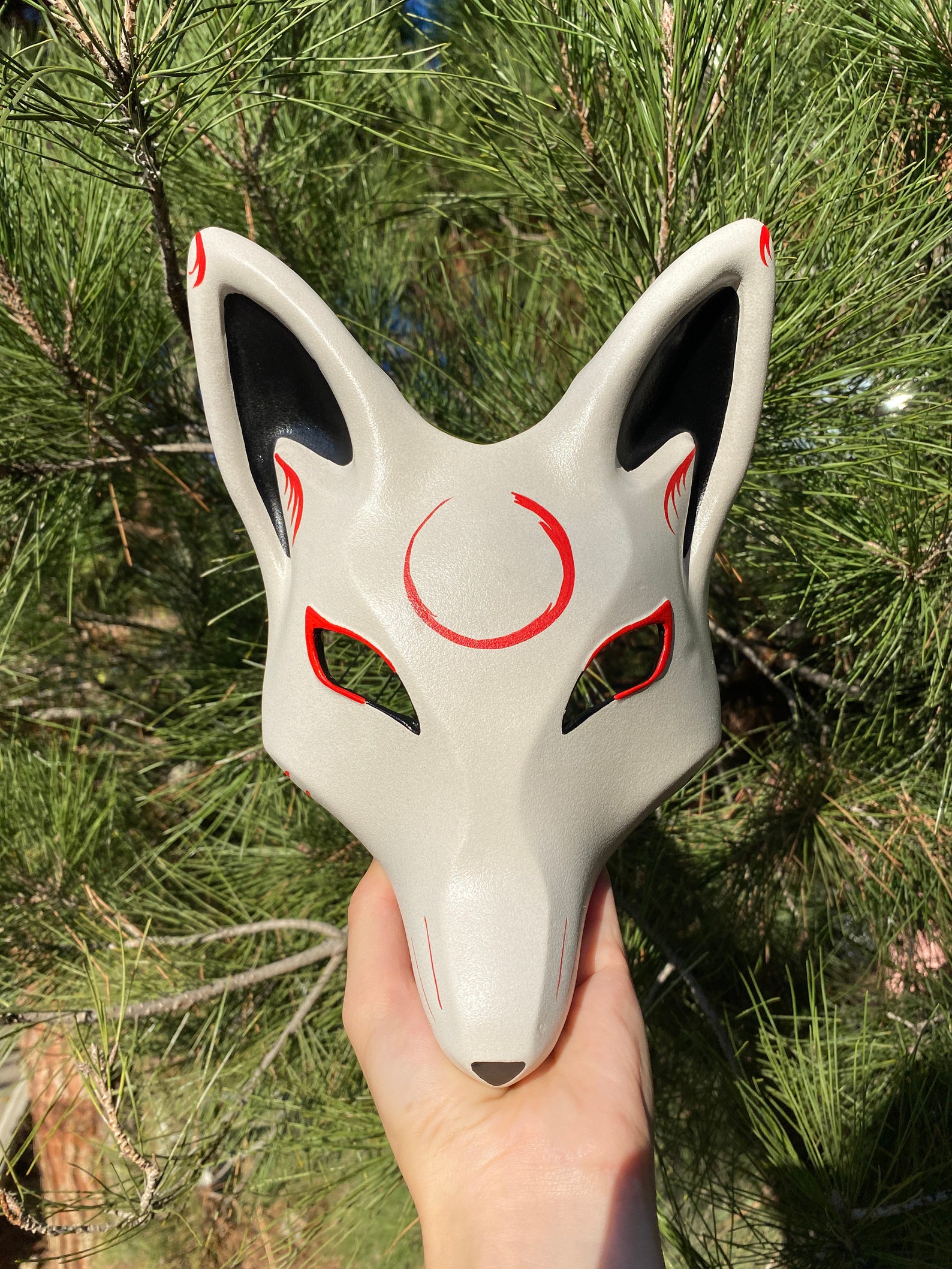Traditional Japanese Kitsune Mask White and Red Full Face Etsy