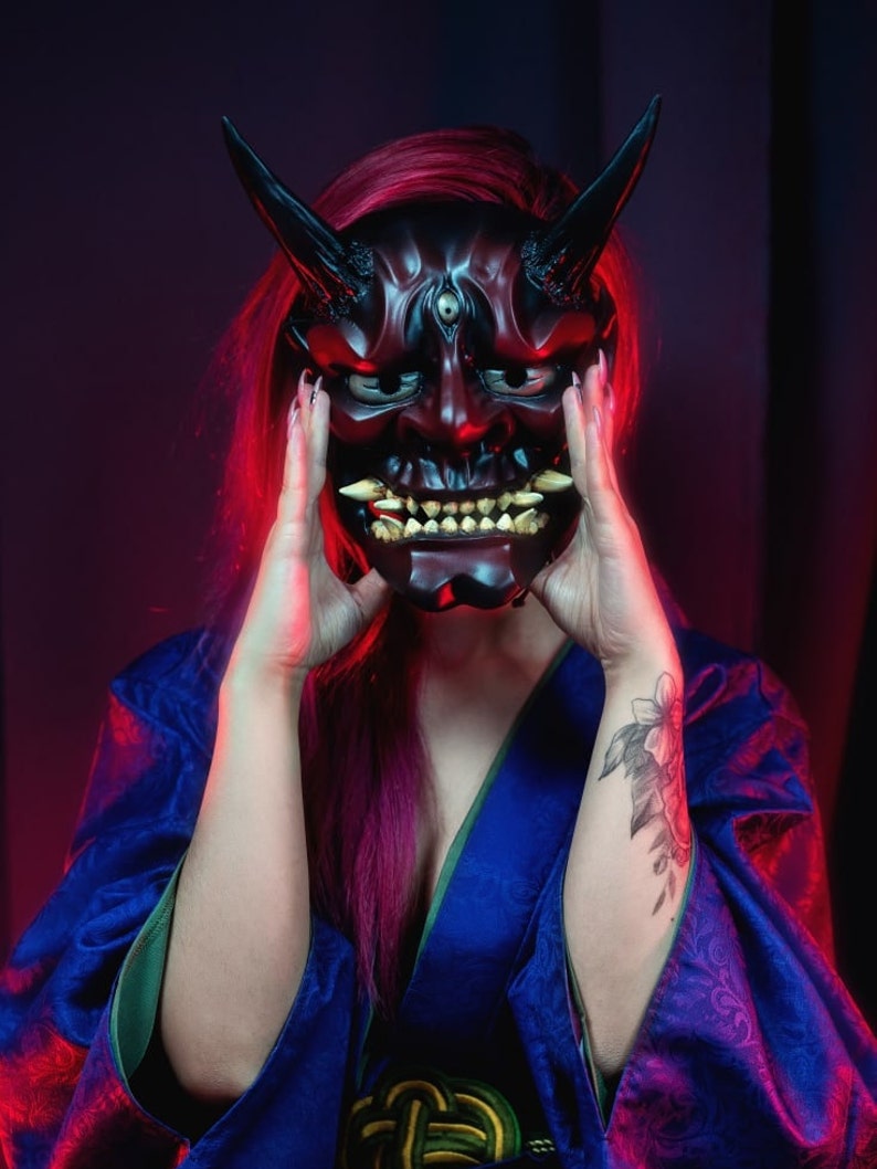 Japanese Oni Mask Samurai Mask Wall Hannya Mask Oni Mask Etsy