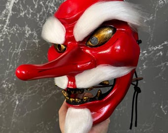 赤天狗の仮面：白い毛皮の日本の妖怪コスプレ小道具 - Etsy 日本