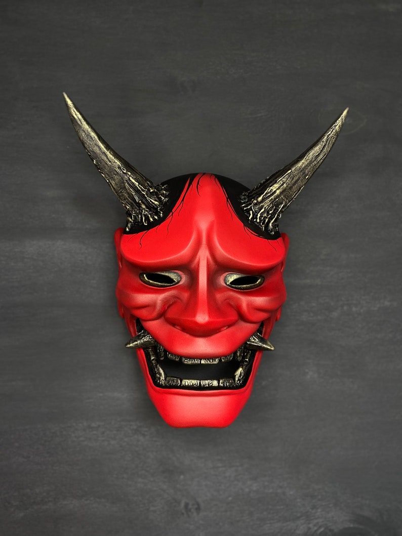 Red Hannya Mask Japanese Hannya Mask Wear Red and Gold Oni Etsy