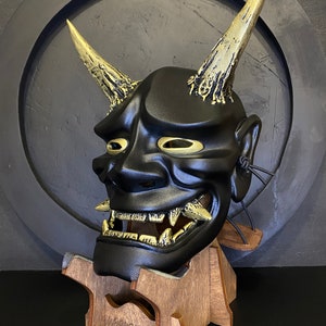Traditional Japanese Hannya Mask, Samurai mask, MADE to ORDER, Kabuki mask, Japanese Demon mask, Oni mask, Red, Black Gold Hannya wall decor Black&Gold