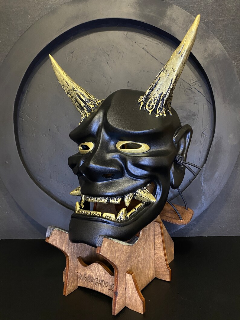 Traditional Japanese Hannya Mask, Samurai mask, MADE to ORDER, Kabuki mask, Japanese Demon mask, Oni mask, Red, Black Gold Hannya wall decor Black&Gold