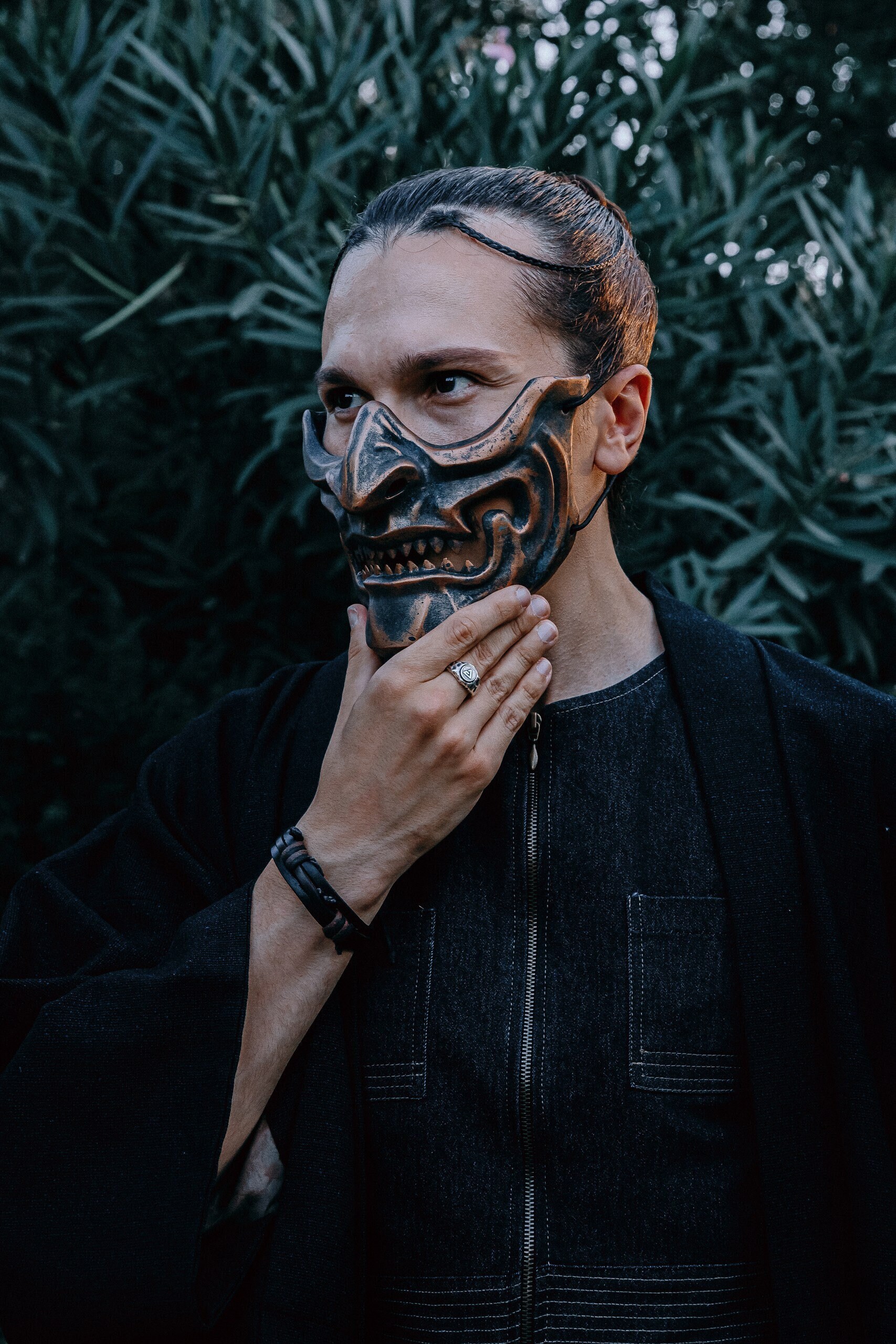 Samurai Mask Wearable, Japanese Oni Mask Cosplay Steelish Half Face ...