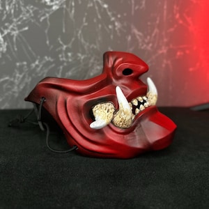 Red Samurai mask - Wearable Mempo Mask, High Quality Japanese Samurai Half mask, Ninja cosplay Armour, Youkai Tsushima mask