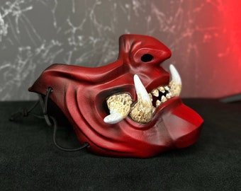 Masker rode samoerai - draagbaar Mempo-masker, halfmasker Japanse samoerai van hoge kwaliteit, ninja-cosplaypantser, masker Youkai Tsushima