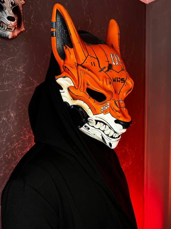 Cyberpunk Mask - Kitsune Blue & White, Cyber Mask, Techwear