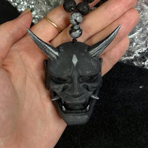 Traditional Hannya mask Necklace, Small Japanese Hannya mask with beads, Devil Hannya Necklace, Mini demon Mask Necklace For Boyfriend