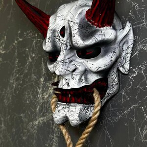 Japanese Oni Mask With Rope, Wall Decor White Oni Mask Wear, Kabuki ...