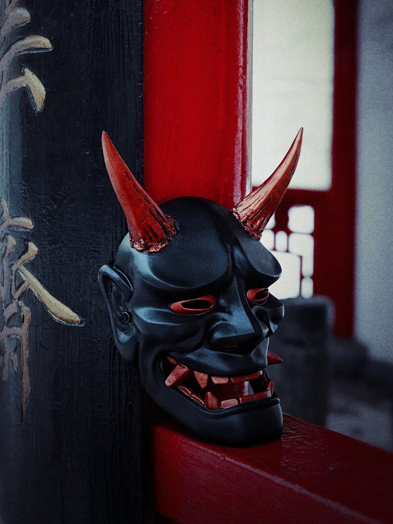 Traditional Japanese Hannya Mask, Samurai mask, MADE to ORDER, Kabuki mask, Japanese Demon mask, Oni mask, Red, Black Gold Hannya wall decor Black&Copper