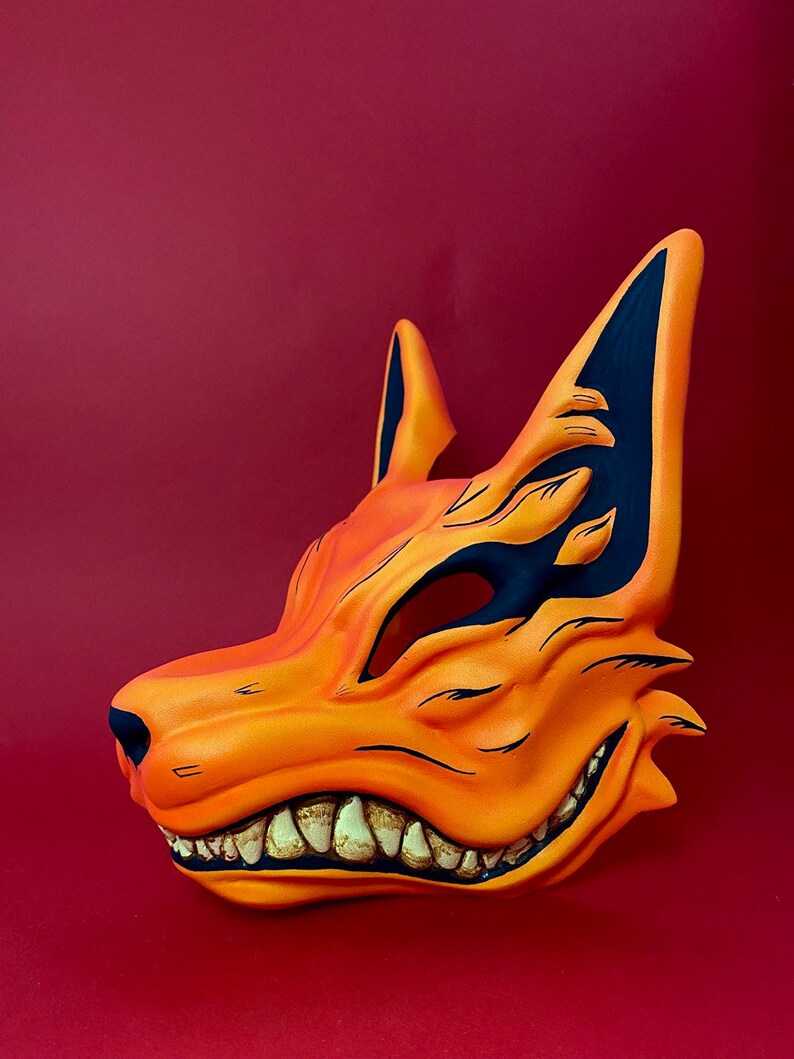 Kitsune Mask Orange Japanese Fox Mask Anime the Nine Tail Etsy