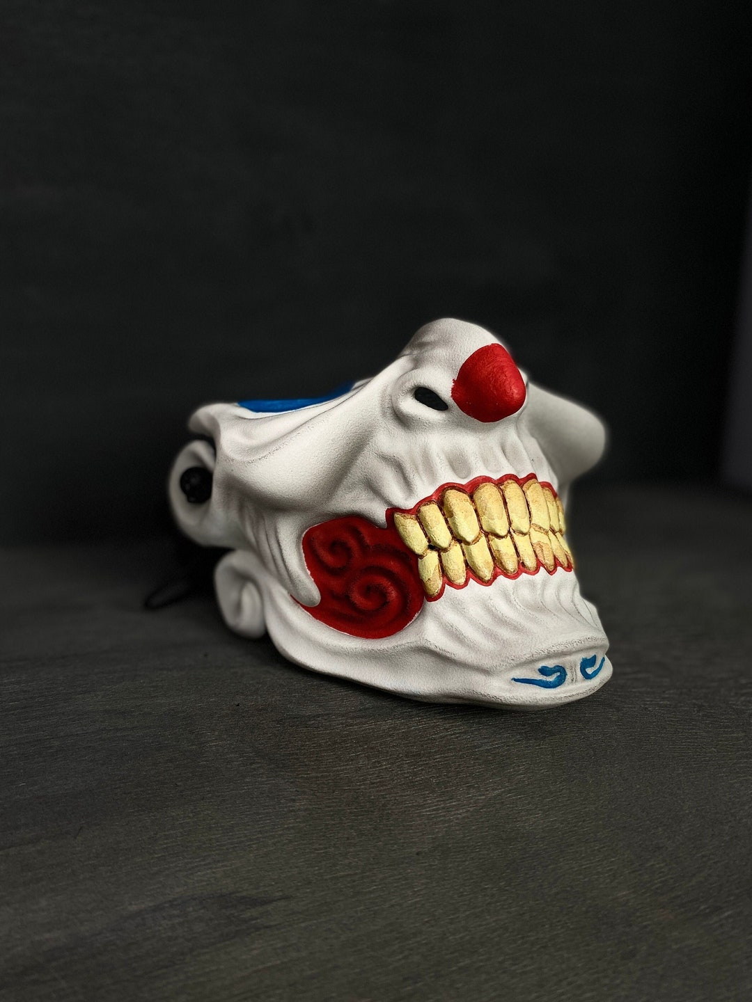 Half Face Joker Samurai Mask Ronin Oni Mempo Japanese Demon Etsy