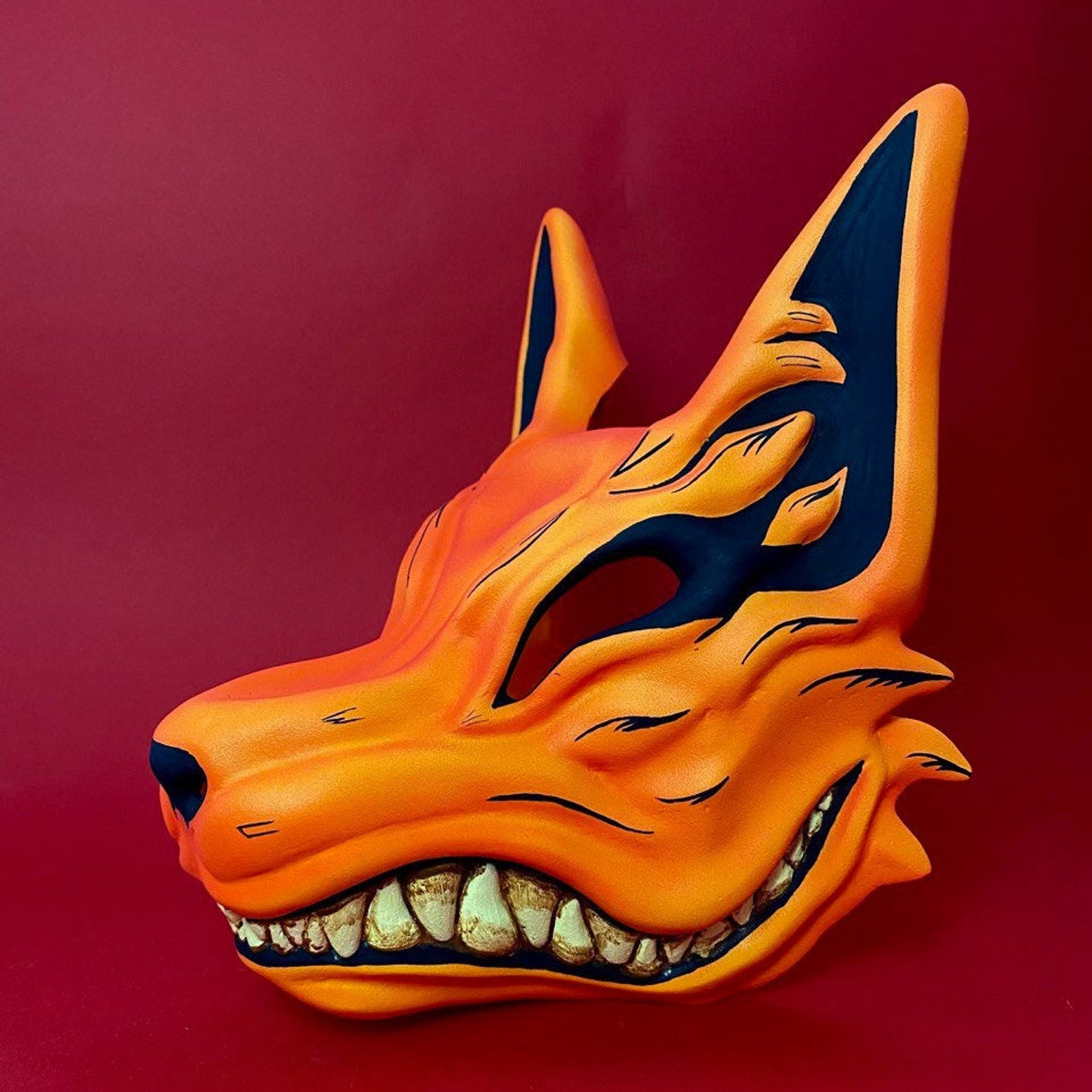 Kitsune Mask, Orange Japanese Fox Mask, the Nine Tail Fox, Anime Mask