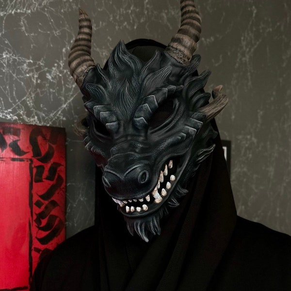 Black Dragon mask, Smaug mask, Alodidae Dragon Mask Cosplay, Halloween Costume dragon age wearable Chinese Dragon mask, Japanese Dragon mask