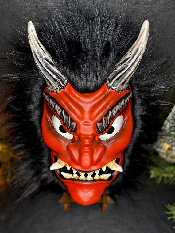 髪付きナマハゲマスク、日本の鬼マスク、毛皮付き日本の鬼悪魔マスク 