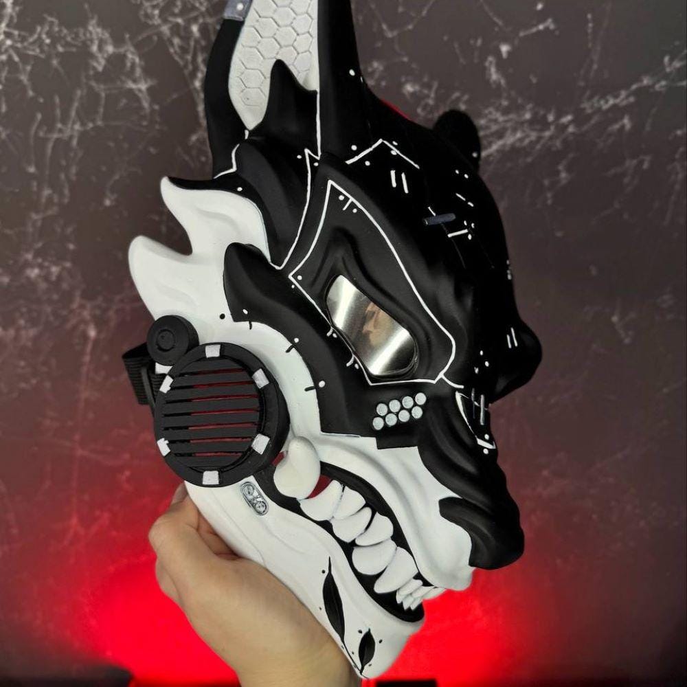 Cyberpunk Kitsune Mask: RGB LED, Fans, Comfortable to Wear for